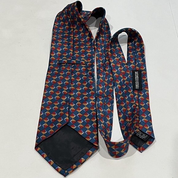 Mondo Uomo Bright Geometric Diamond Design Silk Tie Handmade In Italy - Picture 4 of 10